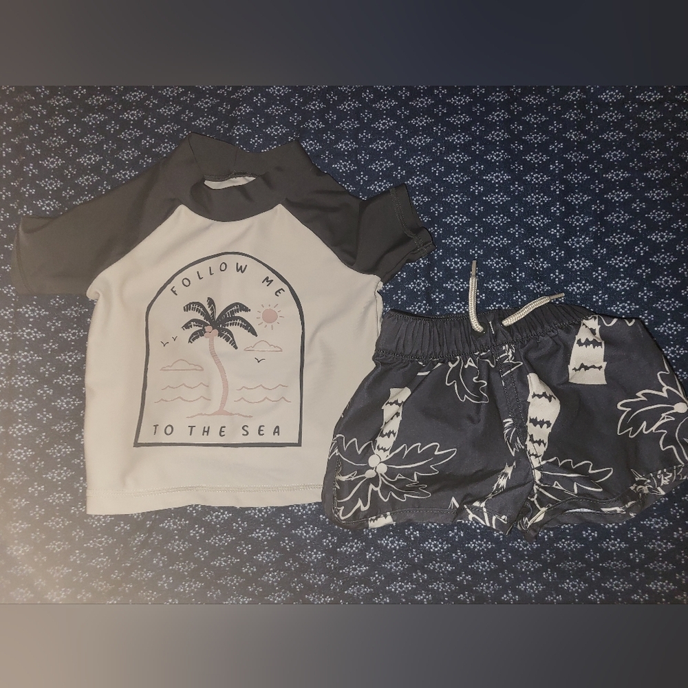 Carter's Black and White Palm Tree Rashguard Set